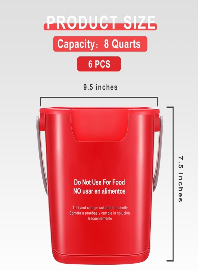 Uiifan 6 Pcs 8 Quart Cleaning Bucket Small Sanitizing Square Bucket Detergent Pail for Home Commercial Restaurant Kitchen Office School (Red) - Image 2